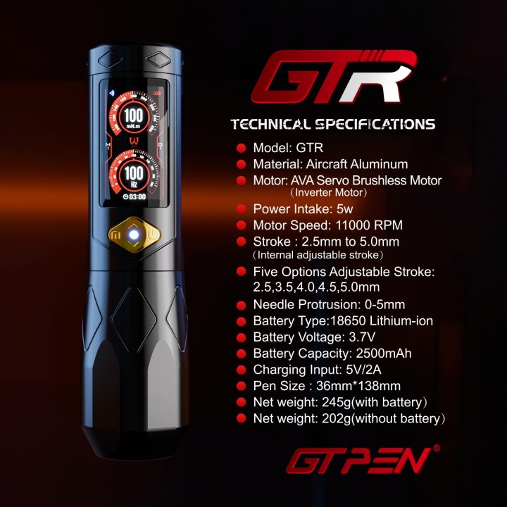 AVA GTR Pen Inalámbrico | Máquina de Tatuar Profesional Brushless