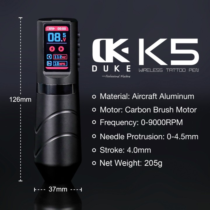 DUKEGLO K5 | Máquina de Tatuar Inalámbrica 4.0 mm Profesional