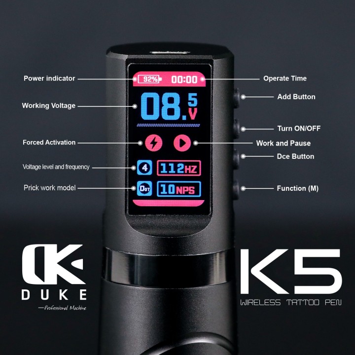 DUKEGLO K5 | Máquina de Tatuar Inalámbrica 4.0 mm Profesional