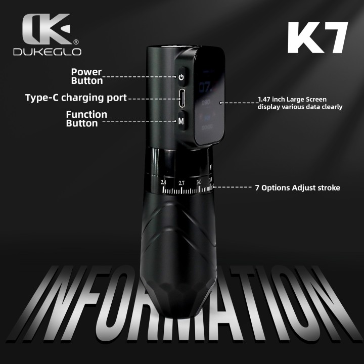DUKEGLO K7 | Máquina de Tatuar Inalámbrica 7 Strokes 10.000 RPM