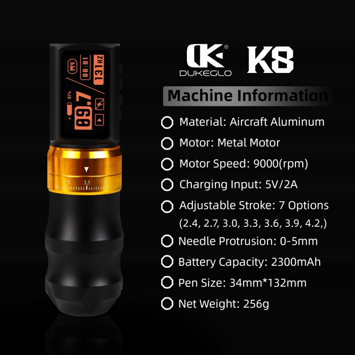 DUKEGLO K8 | Máquina de Tatuar Inalámbrica 7 Strokes Profesional
