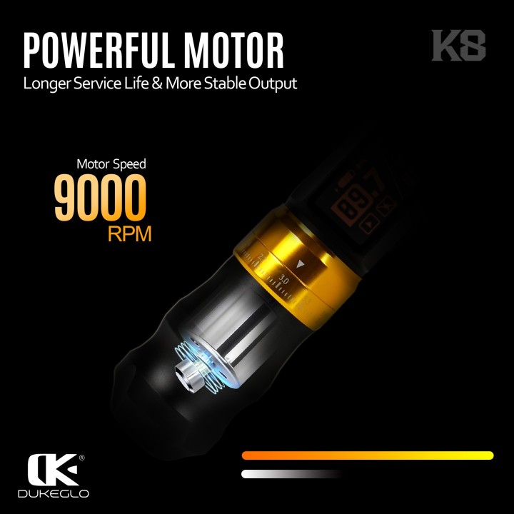 DUKEGLO K8 | Máquina de Tatuar Inalámbrica 7 Strokes Profesional