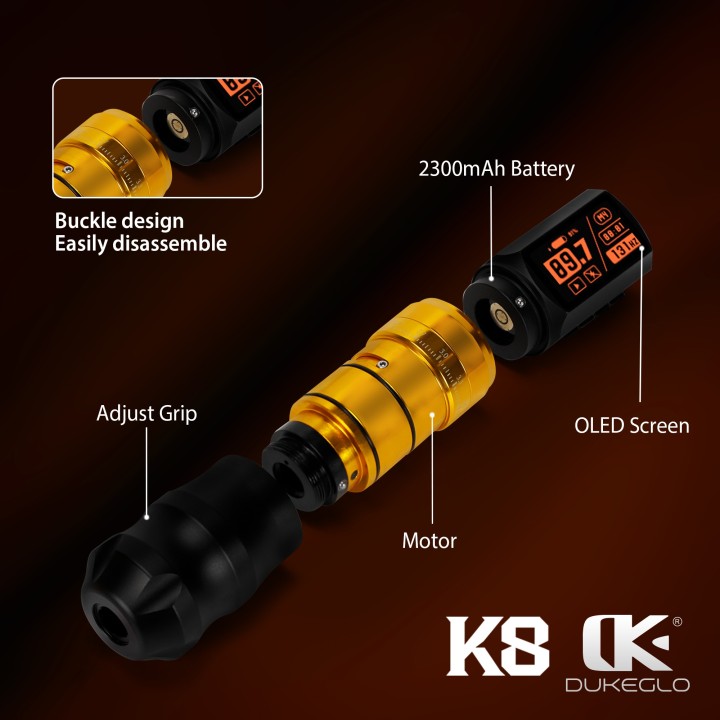 DUKEGLO K8 | Máquina de Tatuar Inalámbrica 7 Strokes Profesional