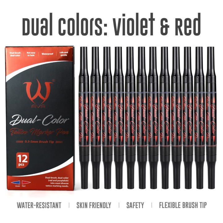 Rotulador AVA Doble Punta 0.5–5mm Rojo Violeta | Tattoo Design