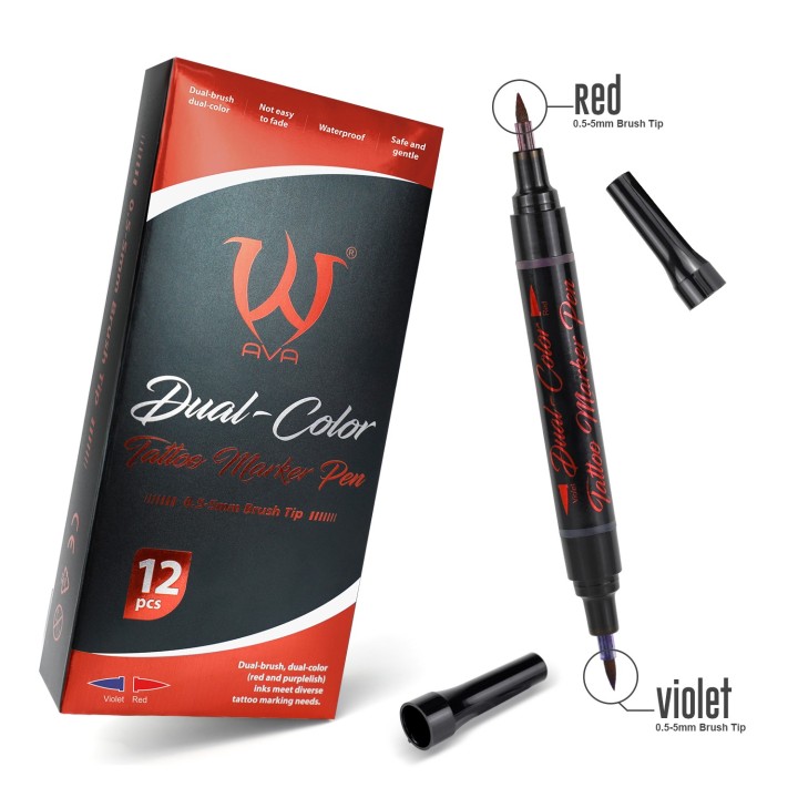Rotulador AVA Doble Punta 0.5–5mm Rojo Violeta | Tattoo Design