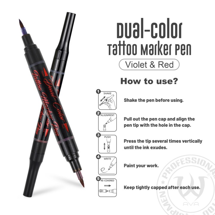 Rotulador AVA Doble Punta 0.5–5mm Rojo Violeta | Tattoo Design