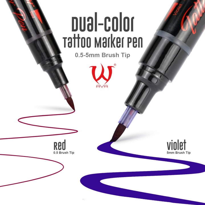 Rotulador AVA Doble Punta 0.5–5mm Rojo Violeta | Tattoo Design